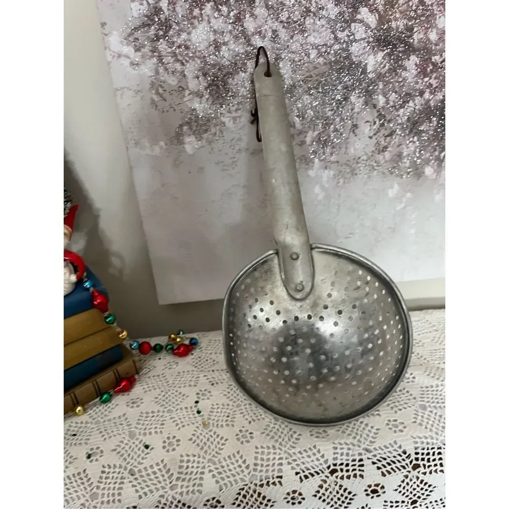 Vintage Primitive Aluminum Kitchen hand Strainer Cottage core rusty crusty - Picture 2 of 2